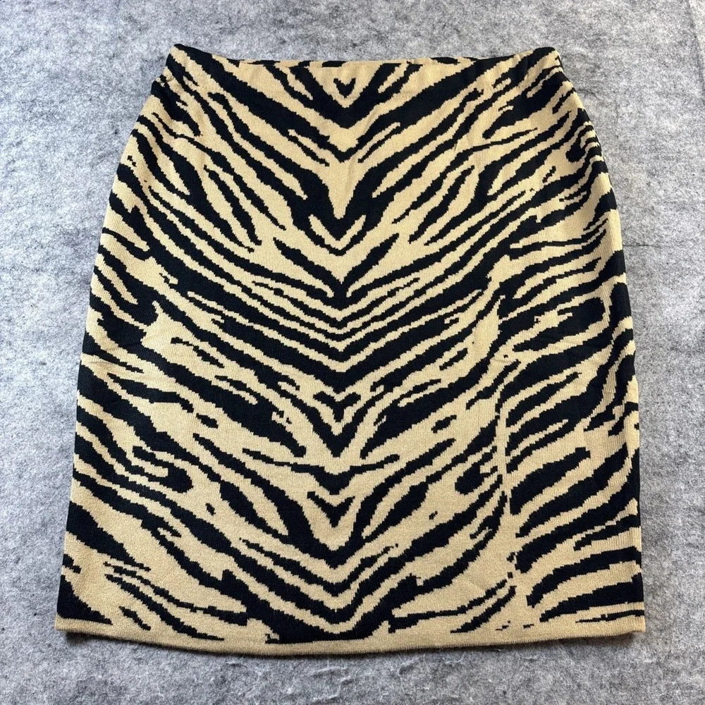 New Lane Bryant Animal Print Skirt Women's 14/16 Black Tan Pull On Classy Party